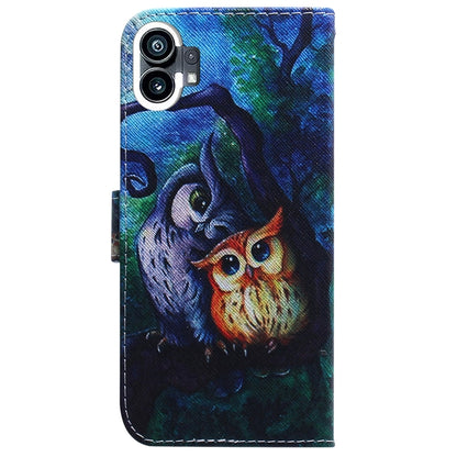 For Nothing Phone 1 Coloured Drawing Leather Phone Case(Oil Painting Owl) - Nothing Cases by buy2fix | Online Shopping UK | buy2fix