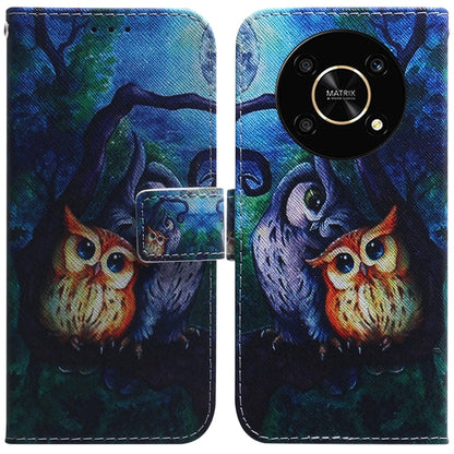 For Honor X9 / X9 5G Coloured Drawing Leather Phone Case(Oil Painting Owl) by buy2fix