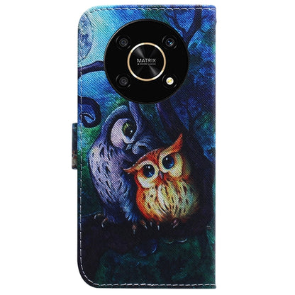 For Honor X9 / X9 5G Coloured Drawing Leather Phone Case(Oil Painting Owl) by buy2fix