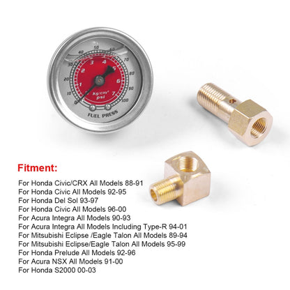 For Honda Civic Car Modification Fuel Pressure Gauge 0-100PSI(Red) - Car Modification by buy2fix | Online Shopping UK | buy2fix