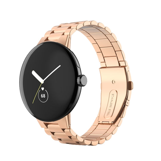 For Google Pixel Watch 5 / 4 / 3 / 2 / 1 41mm Three Strains Stainless Steel Metal Watch Band(Rose Gold)