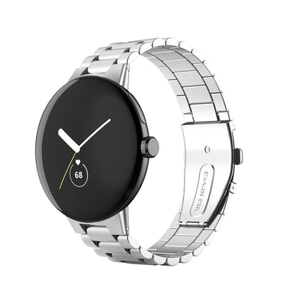 For Google Pixel Watch Three Strains Stainless Steel Metal Watch Band(Silver) - Watch Bands by buy2fix | Online Shopping UK | buy2fix