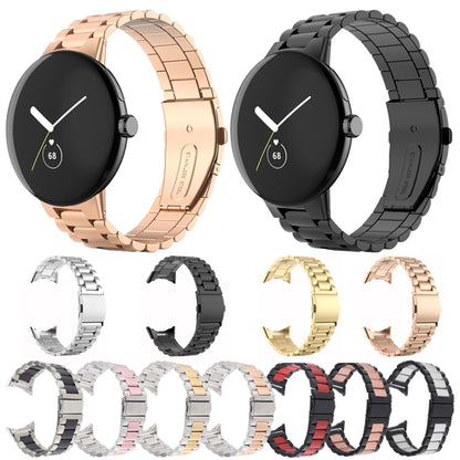 For Google Pixel Watch Three Strains Stainless Steel Metal Watch Band(Rose Gold) - Watch Bands by buy2fix | Online Shopping UK | buy2fix