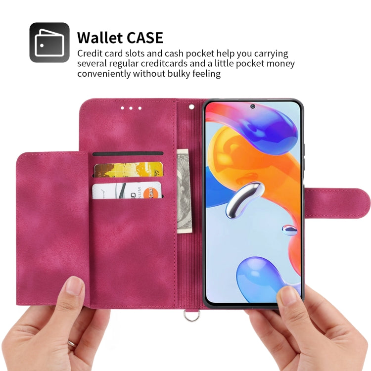 For Xiaomi Redmi Note 11 Pro Skin-feel Flowers Embossed Wallet Leather Phone Case(Wine Red) by buy2fix