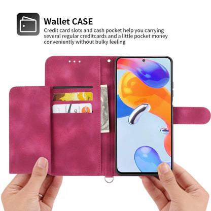 For Xiaomi Redmi Note 11 Pro Skin-feel Flowers Embossed Wallet Leather Phone Case(Wine Red) by buy2fix