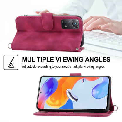 For Xiaomi Redmi Note 11 Pro Skin-feel Flowers Embossed Wallet Leather Phone Case(Wine Red) by buy2fix