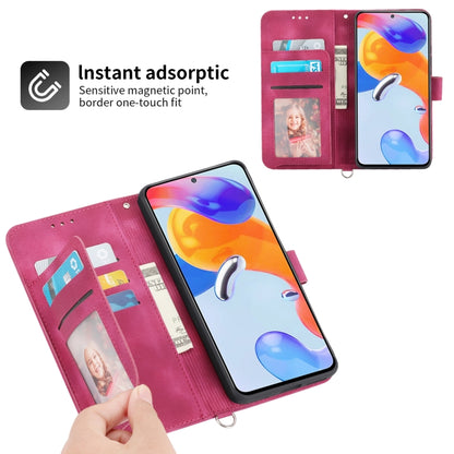 For Xiaomi Redmi Note 11 Pro Skin-feel Flowers Embossed Wallet Leather Phone Case(Wine Red) by buy2fix