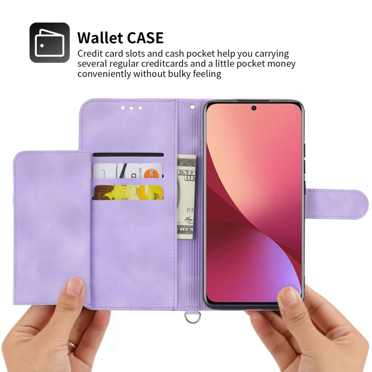 For Xiaomi 12 / 12X Skin-feel Flowers Embossed Wallet Leather Phone Case(Purple) by buy2fix