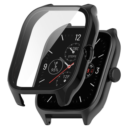 For Amazfit GTS 4 PC + Tempered Glass Integrated Protective Watch Case(Black) - Watch Cases by buy2fix | Online Shopping UK | buy2fix
