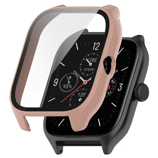 For Amazfit GTS 4 PC + Tempered Glass Integrated Protective Watch Case(Pink) - Watch Cases by buy2fix | Online Shopping UK | buy2fix