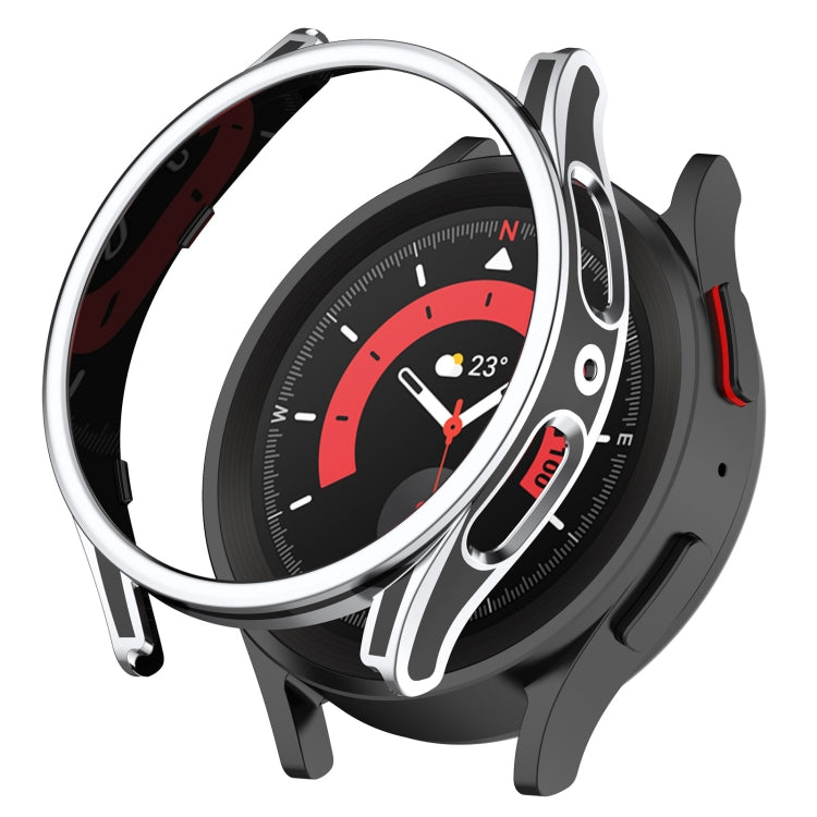 For Samsung Galaxy Watch5 Pro 45mm Hanging Sculpture Two-color Protective Watch Case with Tempered Glass Film(Silver) - Watch Cases by buy2fix | Online Shopping UK | buy2fix