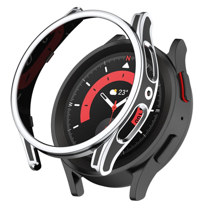 For Samsung Galaxy Watch5 Pro 45mm Hanging Sculpture Two-color Protective Watch Case with Tempered Glass Film(Silver) - Watch Cases by buy2fix | Online Shopping UK | buy2fix