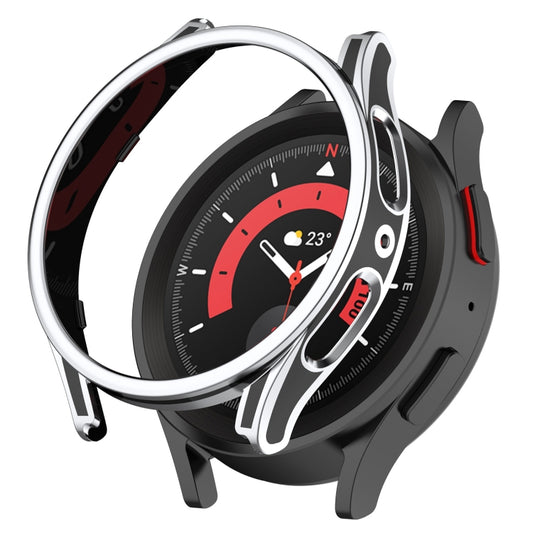 For Samsung Galaxy Watch5 Pro 45mm Hanging Sculpture Two-color Protective Watch Case with Tempered Glass Film(Silver) - Watch Cases by buy2fix | Online Shopping UK | buy2fix