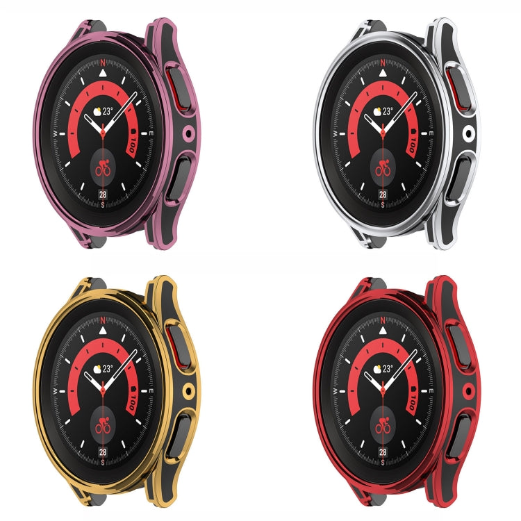 For Samsung Galaxy Watch5 Pro 45mm Hanging Sculpture Two-color Protective Watch Case with Tempered Glass Film(Silver) - Watch Cases by buy2fix | Online Shopping UK | buy2fix