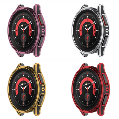 For Samsung Galaxy Watch5 Pro 45mm Hanging Sculpture Two-color Protective Watch Case with Tempered Glass Film(Silver) - Watch Cases by buy2fix | Online Shopping UK | buy2fix