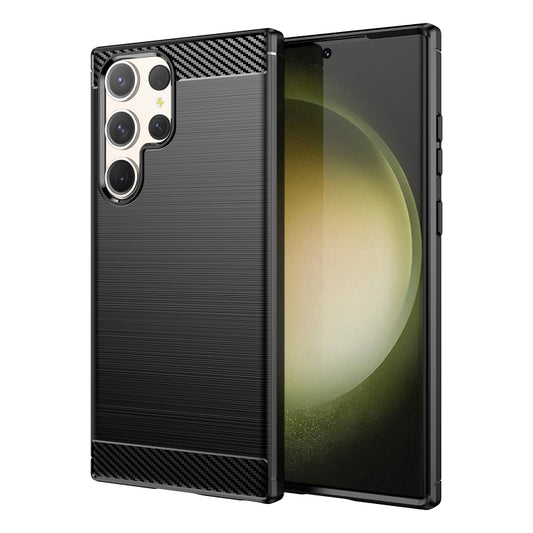 For Samsung Galaxy S23 Ultra 5G Brushed Texture Carbon Fiber TPU Phone Case(Black) - Galaxy S23 Ultra 5G Cases by buy2fix | Online Shopping UK | buy2fix