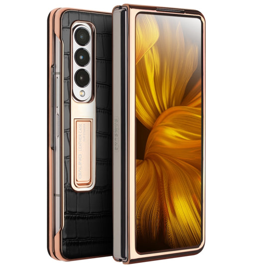 For Samsung Galaxy Z Fold3 5G/W22 5G QIALINO 2 in 1 Crocodile Pattern Genuine Leather + PC Phone Case(Black)