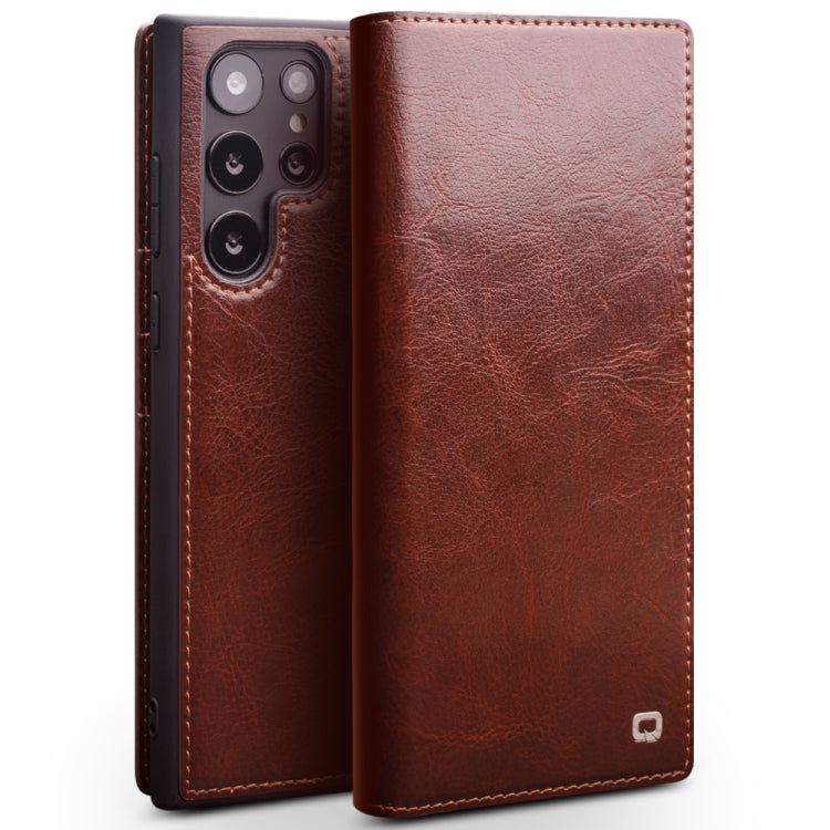 For Samsung Galaxy S22 Ultra 5G QIALINO Genuine Leather Phone Case(Brown) by QIALINO