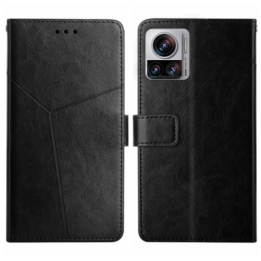 For Motorola Edge 30 Ultra/Moto X30 Pro HT01 Y-shaped Pattern Flip Leather Phone Case(Black) - Motorola Cases by buy2fix | Online Shopping UK | buy2fix
