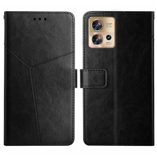 For Motorola Edge 30 Fusion/Moto S30 Pro HT01 Y-shaped Pattern Flip Leather Phone Case(Black) - Motorola Cases by buy2fix | Online Shopping UK | buy2fix