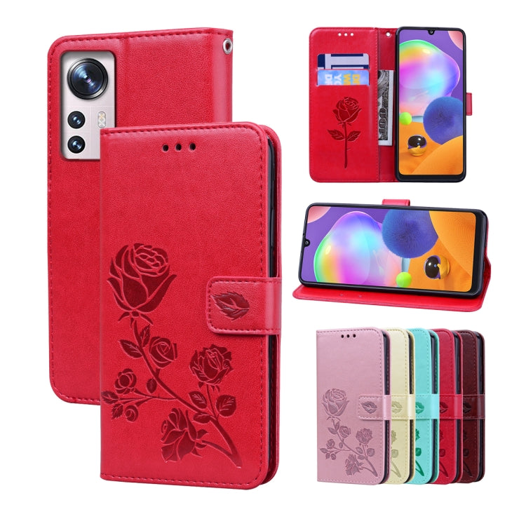 For Xiaomi 12/12X Rose Embossed Flip PU Leather Phone Case(Red) by buy2fix