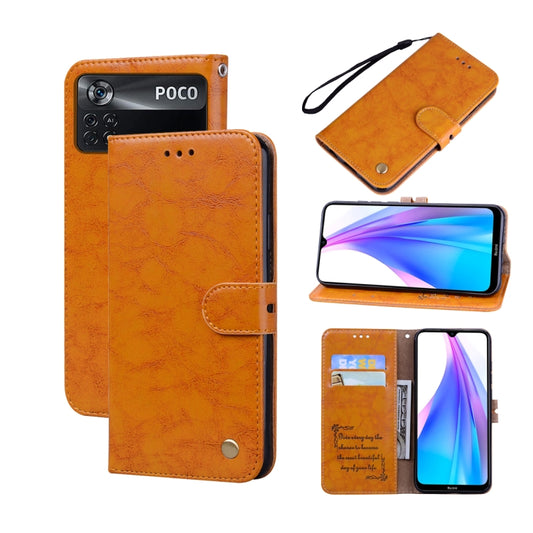 For Xiaomi Poco X4 Pro 5G Oil Wax Texture Leather Phone Case(Yellow) - Xiaomi Cases by buy2fix | Online Shopping UK | buy2fix