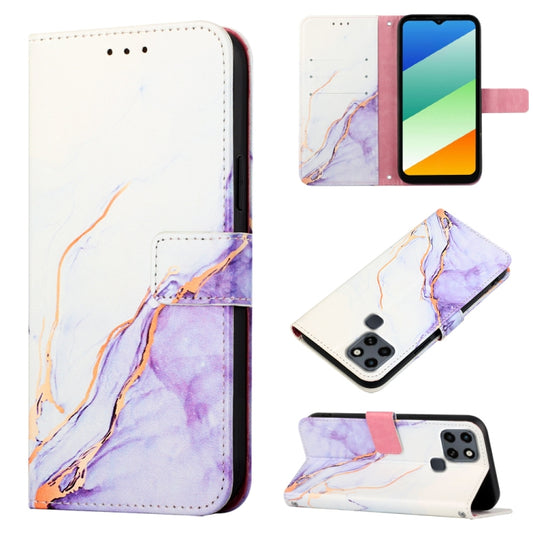 For Infinix Smart 6 Plus/X6823 PT003 Marble Pattern Flip Leather Phone Case(White Purple LS006) - Infinix Cases by buy2fix | Online Shopping UK | buy2fix