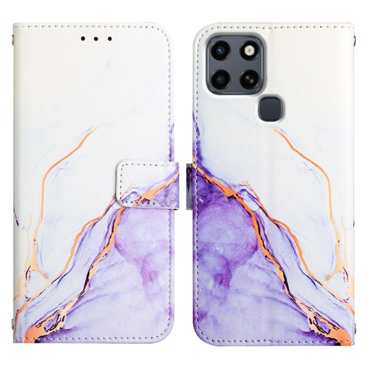 For Infinix Smart 6 Plus/X6823 PT003 Marble Pattern Flip Leather Phone Case(White Purple LS006) - Infinix Cases by buy2fix | Online Shopping UK | buy2fix