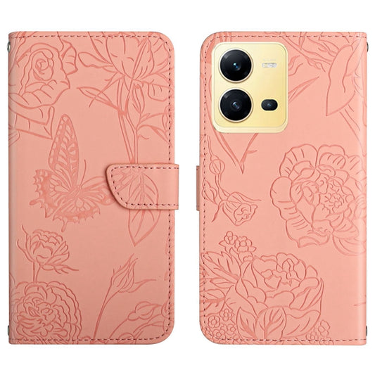 For vivo X80 Lite/V25 5G HT03 Skin Feel Butterfly Embossed Flip Leather Phone Case(Pink) - vivo Cases by buy2fix | Online Shopping UK | buy2fix