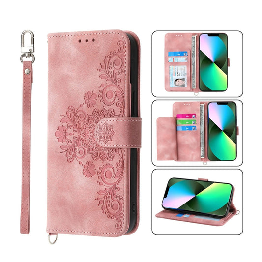 For iPhone 11 Pro Max Skin-feel Flowers Embossed Wallet Leather Phone Case(Pink) - iPhone 11 Pro Max Cases by buy2fix | Online Shopping UK | buy2fix