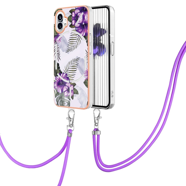 For Nothing Phone 1 Electroplating IMD TPU Phone Case with Lanyard(Purple Flower) by buy2fix