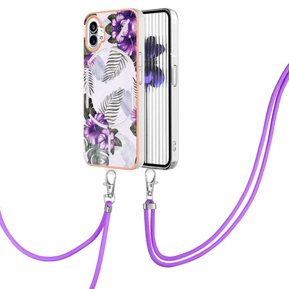 For Nothing Phone 1 Electroplating IMD TPU Phone Case with Lanyard(Purple Flower) by buy2fix
