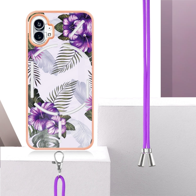 For Nothing Phone 1 Electroplating IMD TPU Phone Case with Lanyard(Purple Flower) by buy2fix