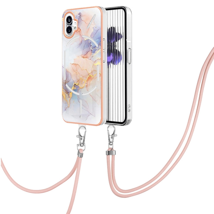 For Nothing Phone 1 Electroplating IMD TPU Phone Case with Lanyard(White Marble) by buy2fix