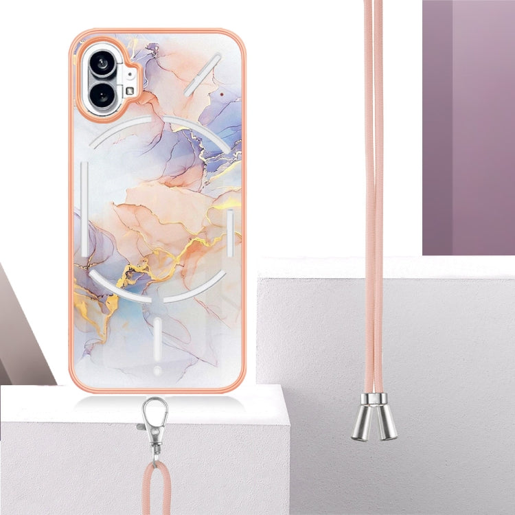 For Nothing Phone 1 Electroplating IMD TPU Phone Case with Lanyard(White Marble) by buy2fix