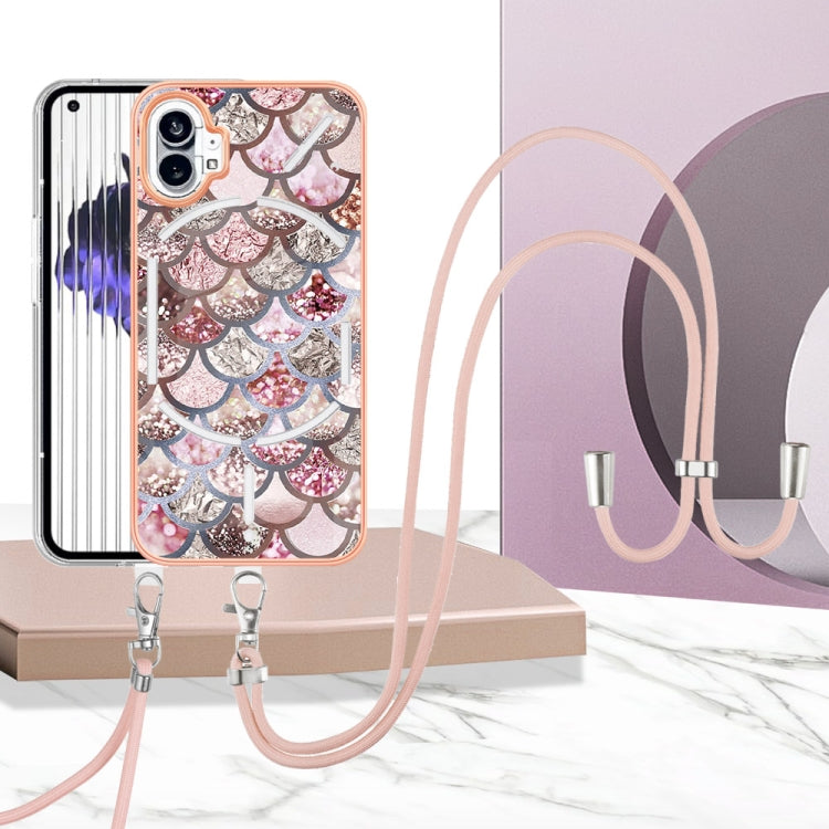 For Nothing Phone 1 Electroplating IMD TPU Phone Case with Lanyard(Pink Scales) by buy2fix