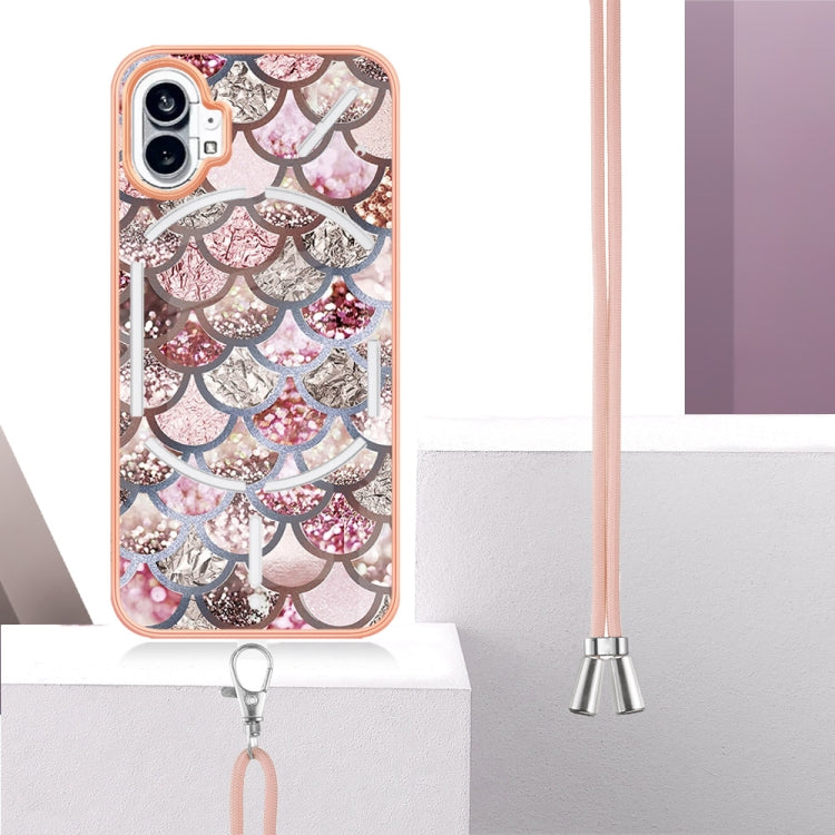 For Nothing Phone 1 Electroplating IMD TPU Phone Case with Lanyard(Pink Scales) by buy2fix