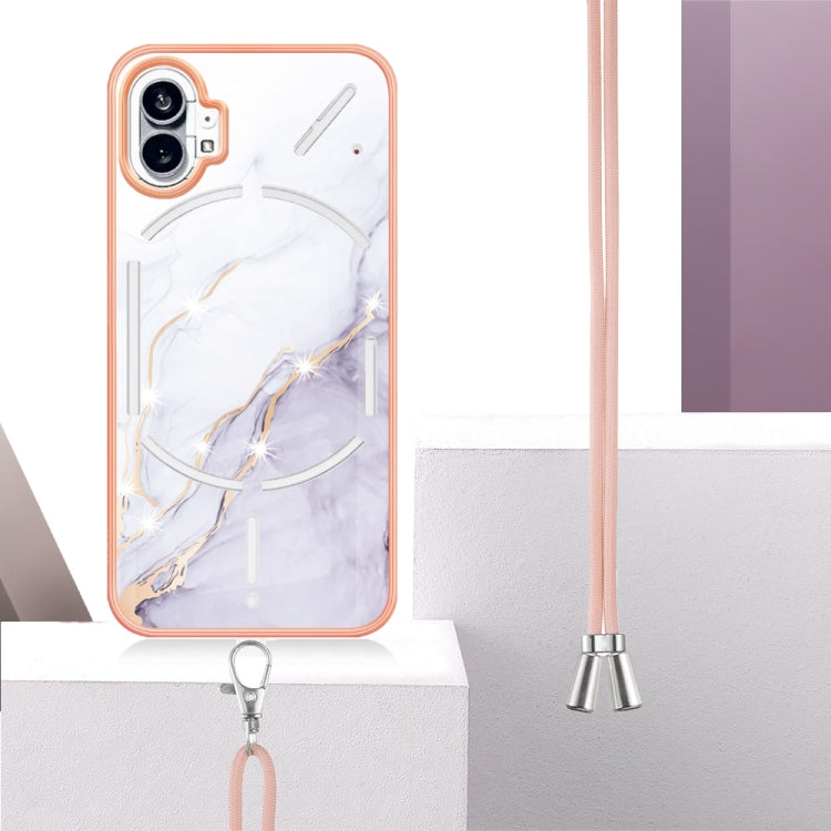 For Nothing Phone 1 Electroplating Marble Pattern TPU Phone Case with Lanyard(White 006) - Nothing Cases by buy2fix | Online Shopping UK | buy2fix