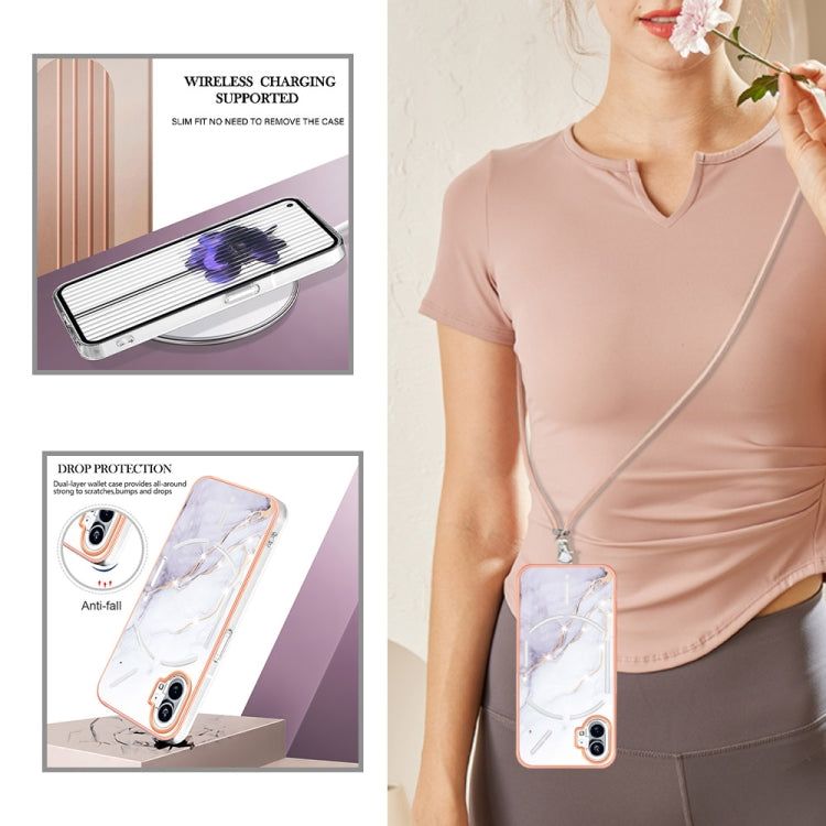 For Nothing Phone 1 Electroplating Marble Pattern TPU Phone Case with Lanyard(White 006) - Nothing Cases by buy2fix | Online Shopping UK | buy2fix