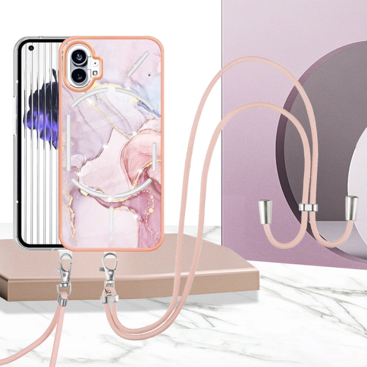 For Nothing Phone 1 Electroplating Marble Pattern TPU Phone Case with Lanyard(Rose Gold 005) - Nothing Cases by buy2fix | Online Shopping UK | buy2fix