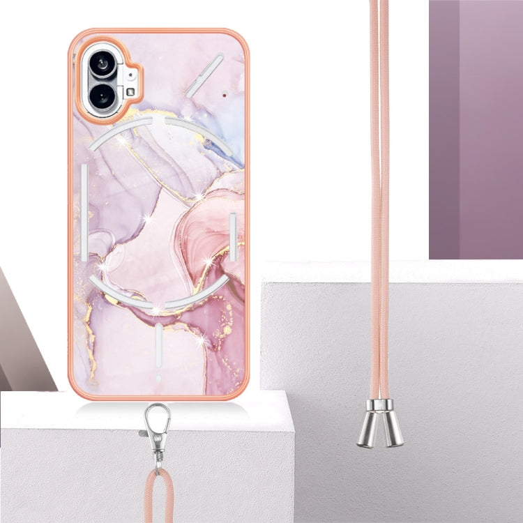 For Nothing Phone 1 Electroplating Marble Pattern TPU Phone Case with Lanyard(Rose Gold 005) - Nothing Cases by buy2fix | Online Shopping UK | buy2fix