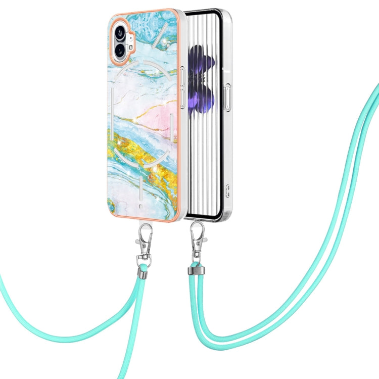 For Nothing Phone 1 Electroplating Marble Pattern TPU Phone Case with Lanyard(Green 004) - Nothing Cases by buy2fix | Online Shopping UK | buy2fix