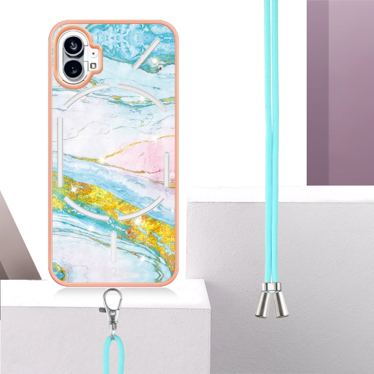 For Nothing Phone 1 Electroplating Marble Pattern TPU Phone Case with Lanyard(Green 004) - Nothing Cases by buy2fix | Online Shopping UK | buy2fix