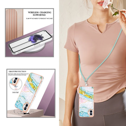 For Nothing Phone 1 Electroplating Marble Pattern TPU Phone Case with Lanyard(Green 004) - Nothing Cases by buy2fix | Online Shopping UK | buy2fix