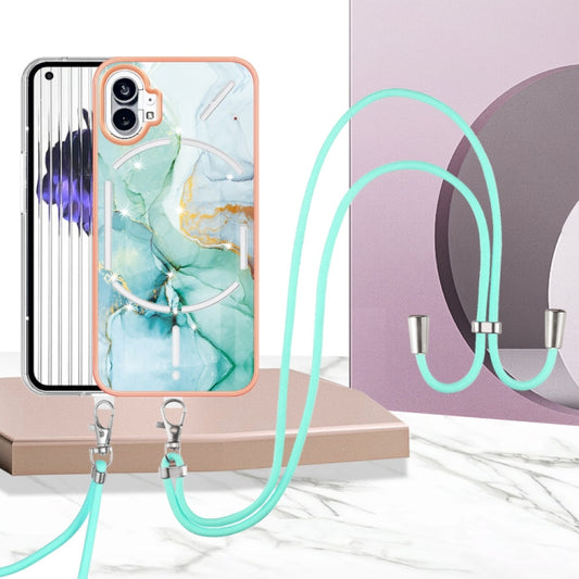 For Nothing Phone 1 Electroplating Marble Pattern TPU Phone Case with Lanyard(Green 003) - Nothing Cases by buy2fix | Online Shopping UK | buy2fix
