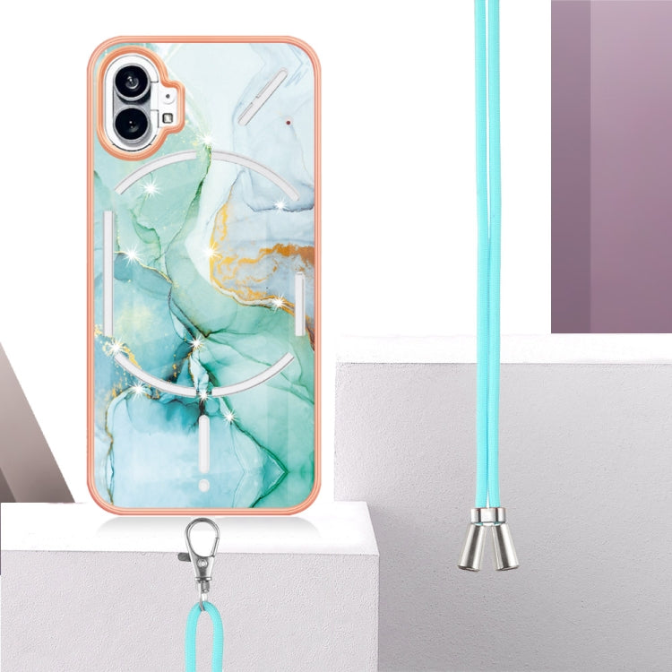 For Nothing Phone 1 Electroplating Marble Pattern TPU Phone Case with Lanyard(Green 003) - Nothing Cases by buy2fix | Online Shopping UK | buy2fix
