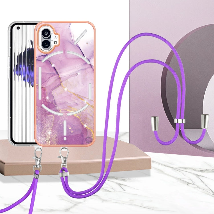 For Nothing Phone 1 Electroplating Marble Pattern TPU Phone Case with Lanyard(Purple 001) - Nothing Cases by buy2fix | Online Shopping UK | buy2fix