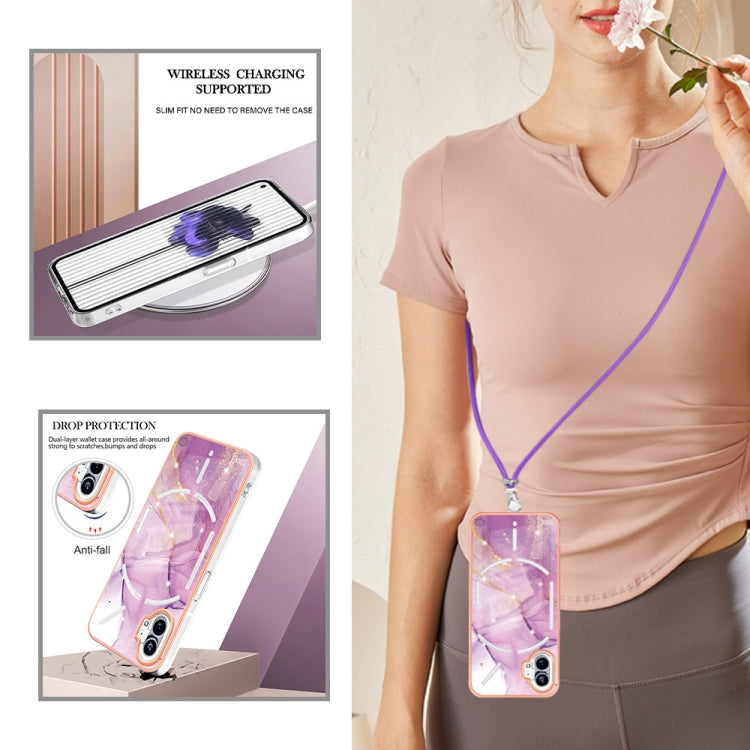 For Nothing Phone 1 Electroplating Marble Pattern TPU Phone Case with Lanyard(Purple 001) - Nothing Cases by buy2fix | Online Shopping UK | buy2fix