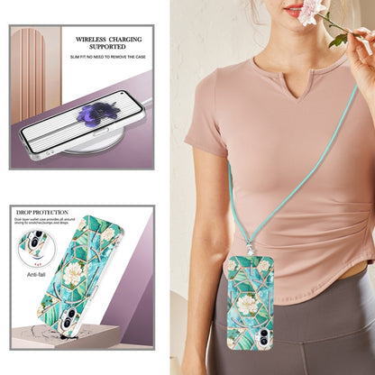 For Nothing Phone 1 Electroplating Splicing Marble Flower Pattern TPU Shockproof Case with Lanyard(Blue Flower) - Nothing Cases by buy2fix | Online Shopping UK | buy2fix