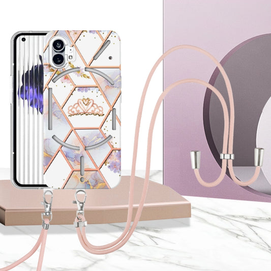 For Nothing Phone 1 Electroplating Splicing Marble Flower Pattern TPU Shockproof Case with Lanyard(Imperial Crown) - Nothing Cases by buy2fix | Online Shopping UK | buy2fix